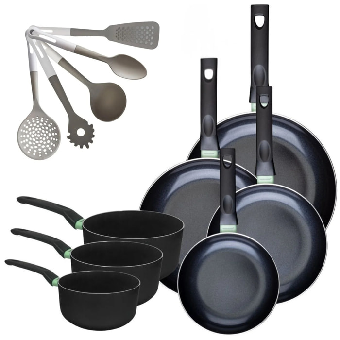 Lot de 4 Poêles et Casseroles Fackelmann Brandao avec 5 ustensiles Vario