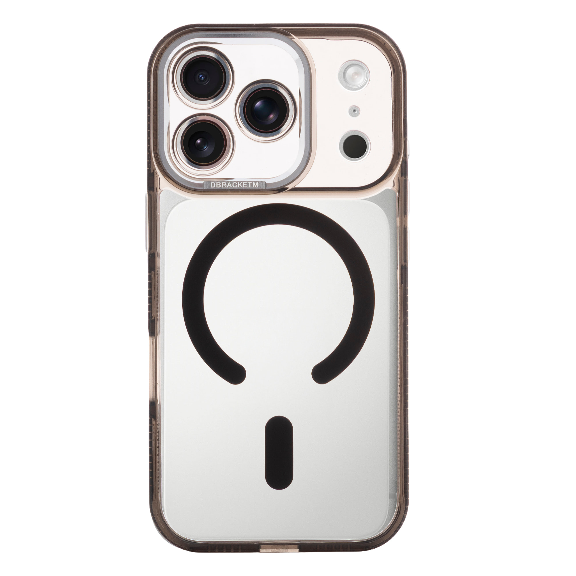 Carcasa transparente con cámara cubierta y bordes negros. Magsafe para iPhone 17 Pro.