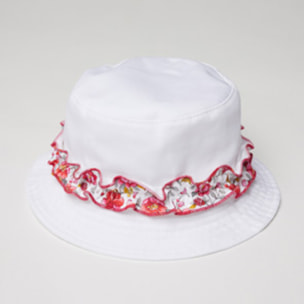 SOMBRERO BLANCO CON DECORACION FLORAL ROJO