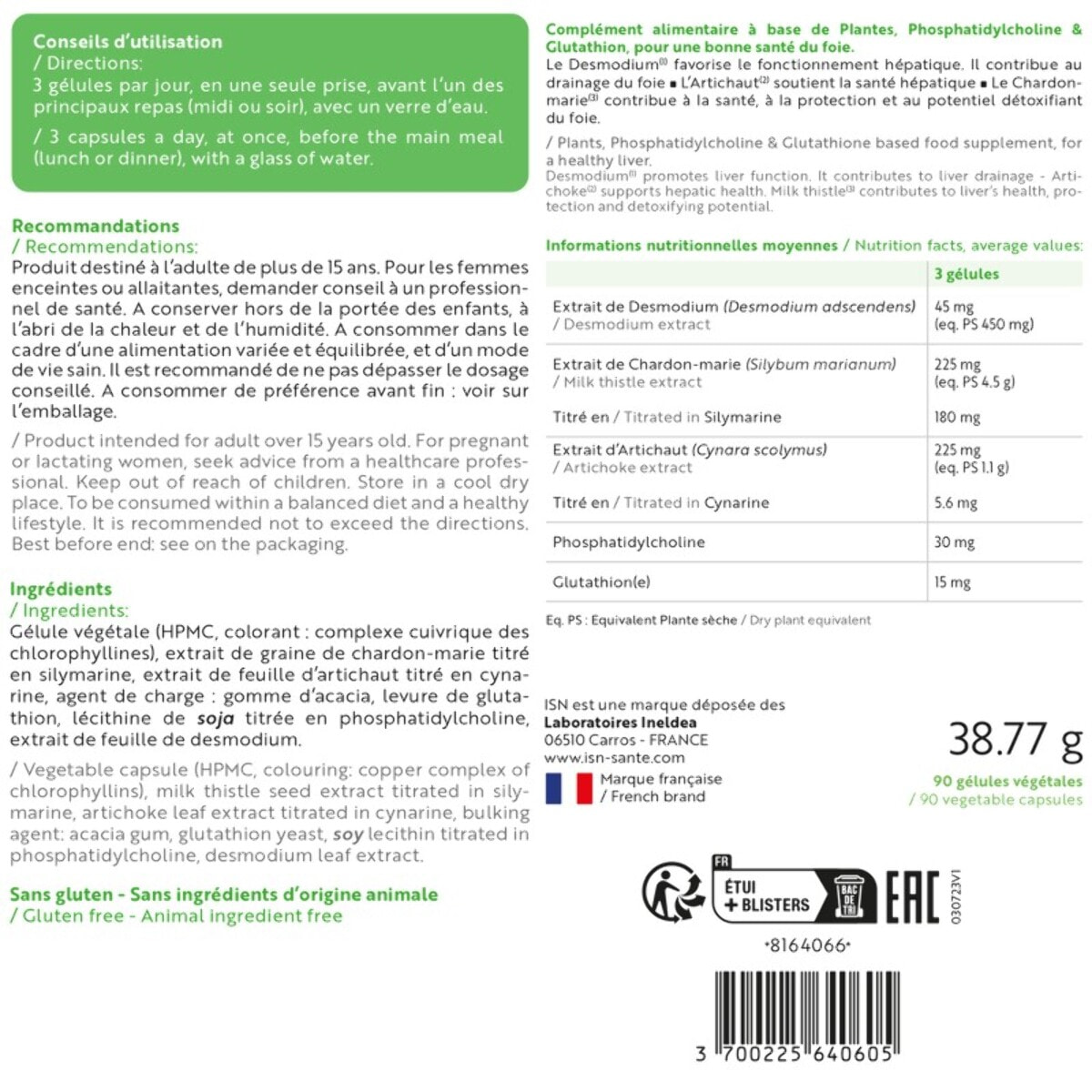 ISN - Hepatobil - Complément alimentaire à base de plantes - Favorise la Détoxification du Foie - Contribue à Améliorer la Digestion - Cure 30 jours