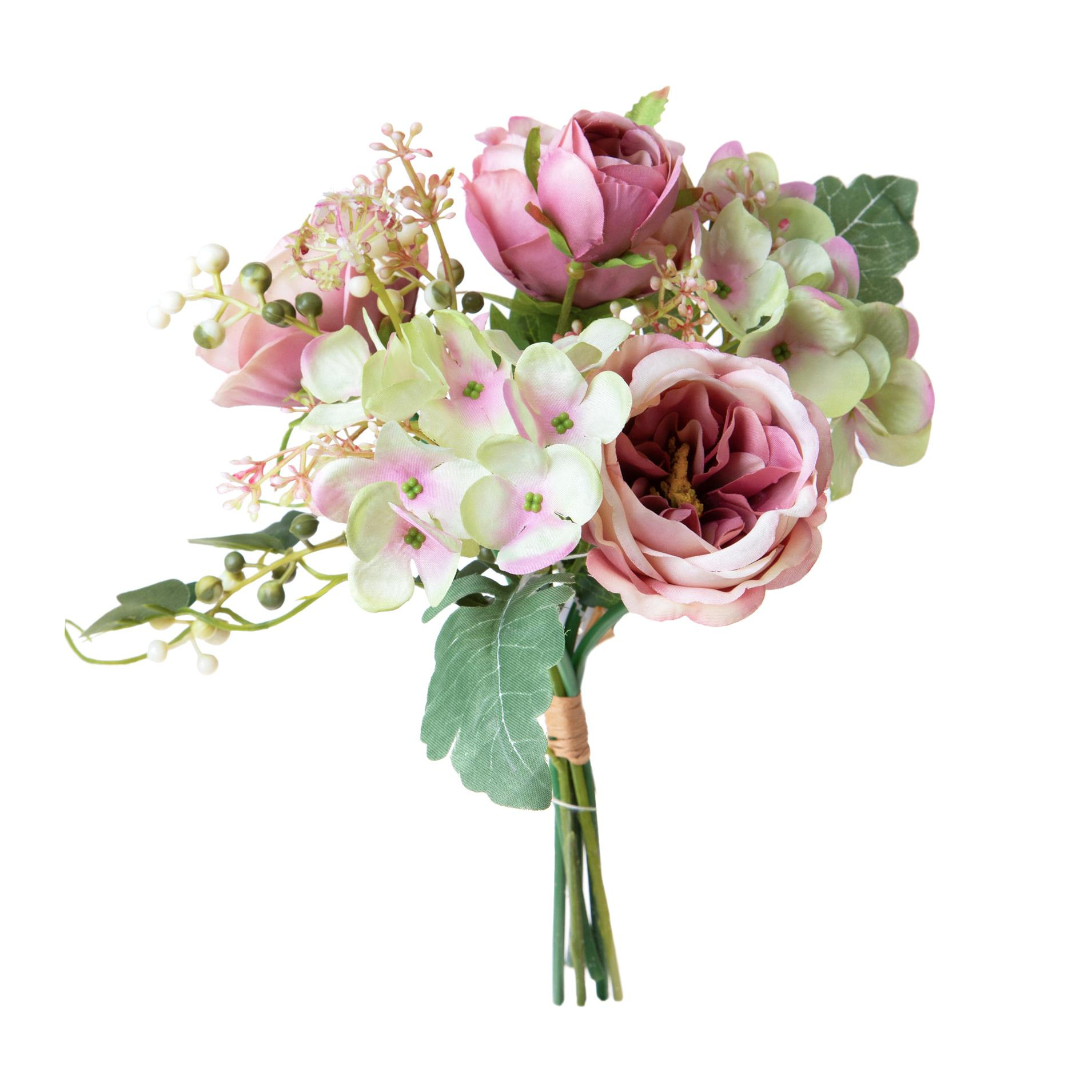 Bouquet Cabbage Rose - Pezzi 4 - Colore: Rosa - 22xH35x22cm - Bianchi Dino -