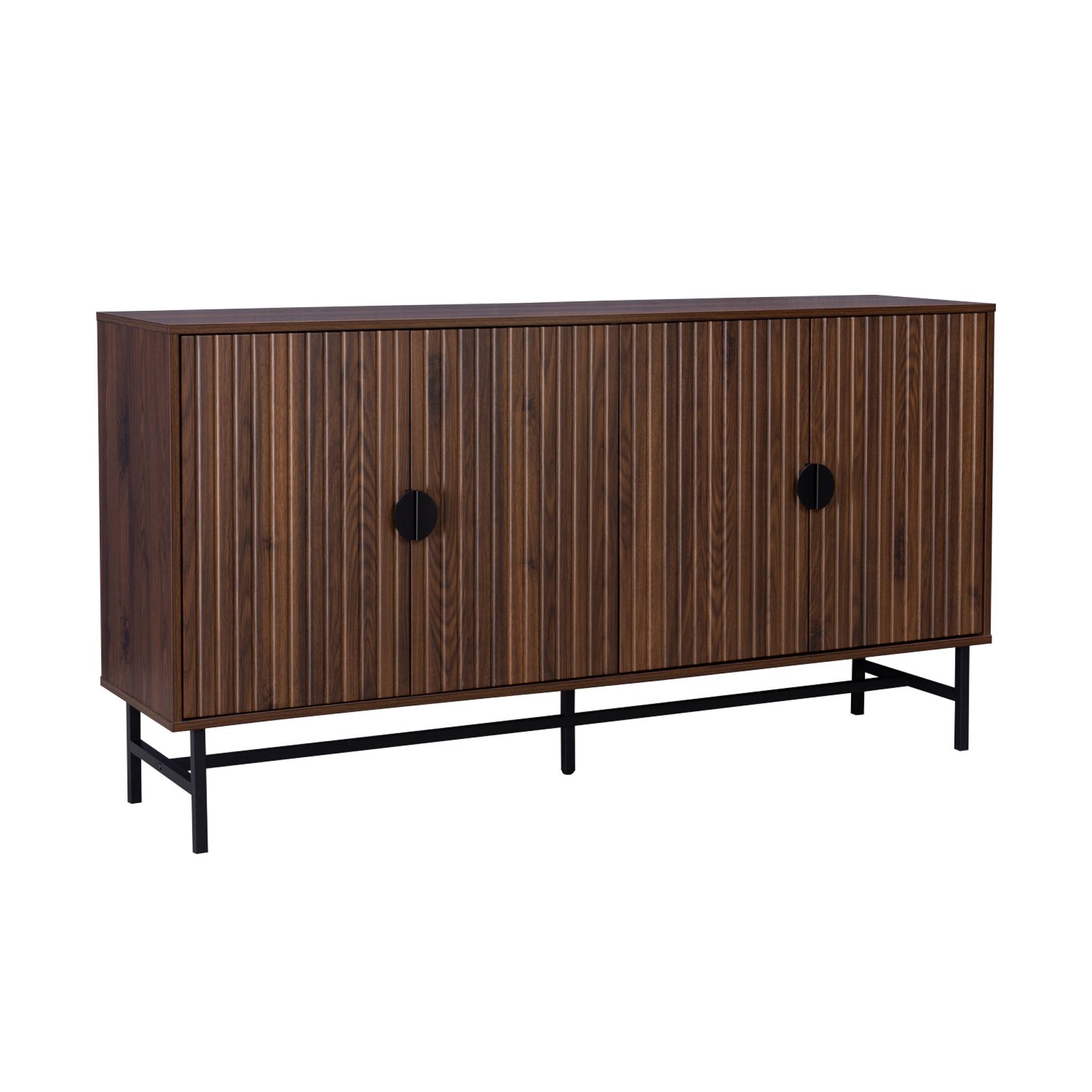 Buffet de rangement effet bois foncé. Bazalt. quatre portes. deux étagères. buffet haut. vaisselier. L 157.5 x l 39 x H 83cm