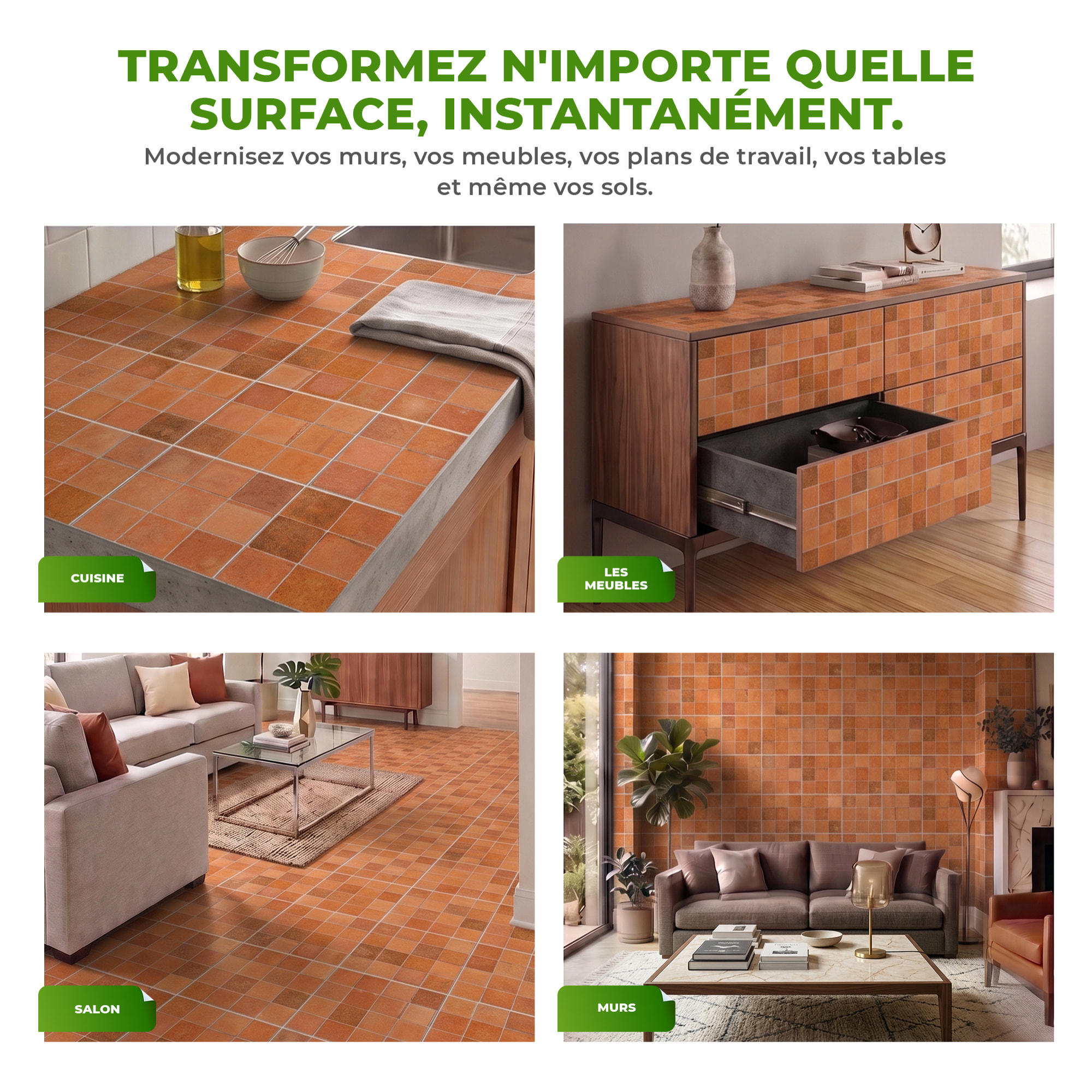 Sticker Sol avec laminat de Protection en Plastique Anti-dérapant | Stickers adhésif Sol - 9 STICKERS CARRELAGES TERRE CUITE SOL DE MOLFACO -