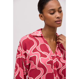 Abito chemisier corto stampato a maniche lunghe