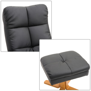 Fauteuil relax inclinable style contemporain repose-pieds coffre rangement revêtement synthétique acier bois noir