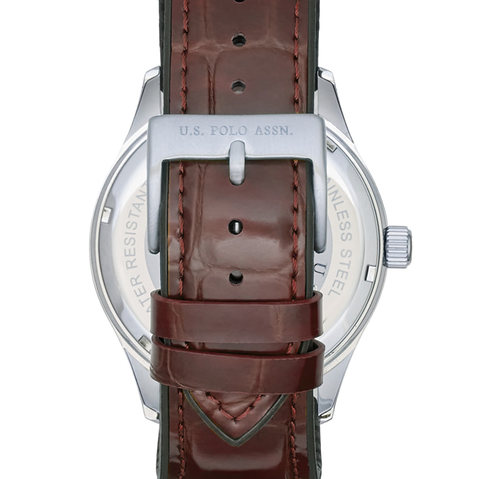 Orologio U.S. Polo Assn. con cinturino in pelle marrone
