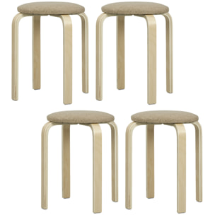 Juego de 4 Taburetes Apilables Redondos Taburetes Bajo de Cocina de Madera con Asiento Acolchado para Comedor Dormitorio Oficina Salón Caqui y Natural