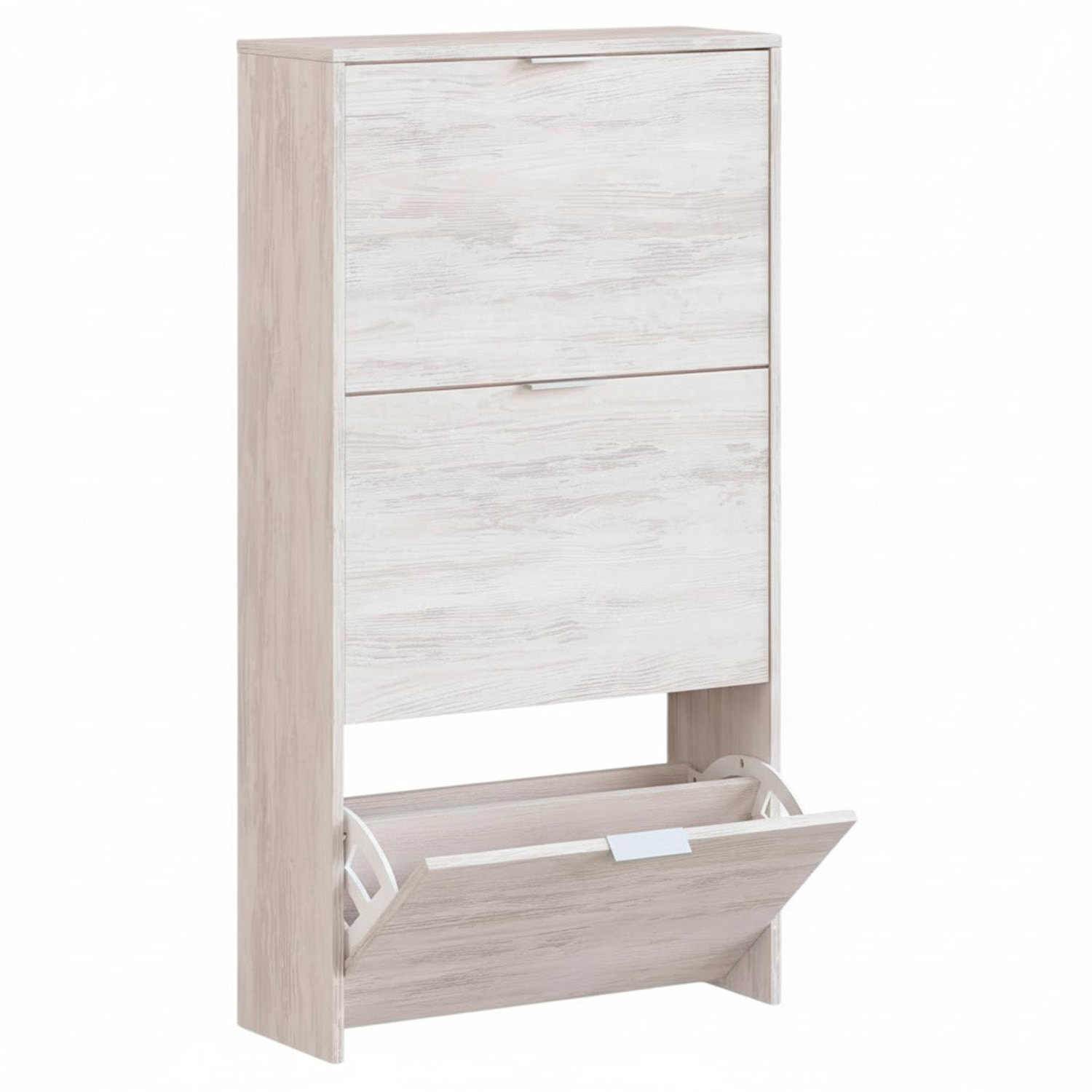 Scarpiera A Ribalta Salvaspazio 3 Ante E 6 Ripiani Mobile Portascarpe Fino A 20 Paia Di Scarpe Ingresso Corridoio 113 x 60 x 22 Cm Rovere Bianco