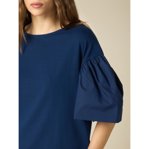 Oltre - T-shirt con maniche in popeline - Blu