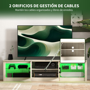 Mueble de TV Moderno Mueble de TV para Salón con Luces LED RGB Puertas con Cierre Lento y Estantes de Vidrio Abiertos Mueble para Televisión de 75 Pulgadas 180x35x45 cm Roble
