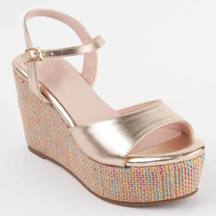 Sandalia De Cuña - Dorado - Altura: 10 Cm