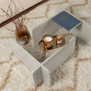 Table basse verre déstructurée – base gris clair SALTA