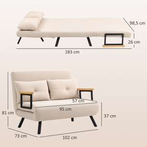 Sofá Cama de 2 Plazas 4 en 1 Sofá Cama Plegable Tapizado en Borreguito con Respaldo Ajustable de 5 Niveles y Almohadas Acolchadas para Oficina Dormitorio Salón 102x73x81 cm Beige