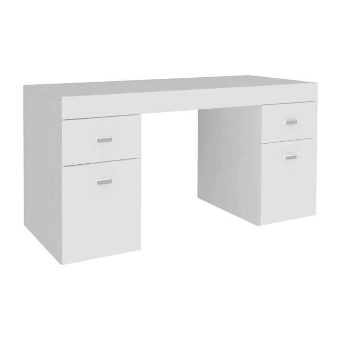 Scrivania per ufficio con cassettiera e piano contenitore, Made in Italy, Tavolo minimal, Scrittoio porta PC, cm 130x60h75, colore Bianco lucido