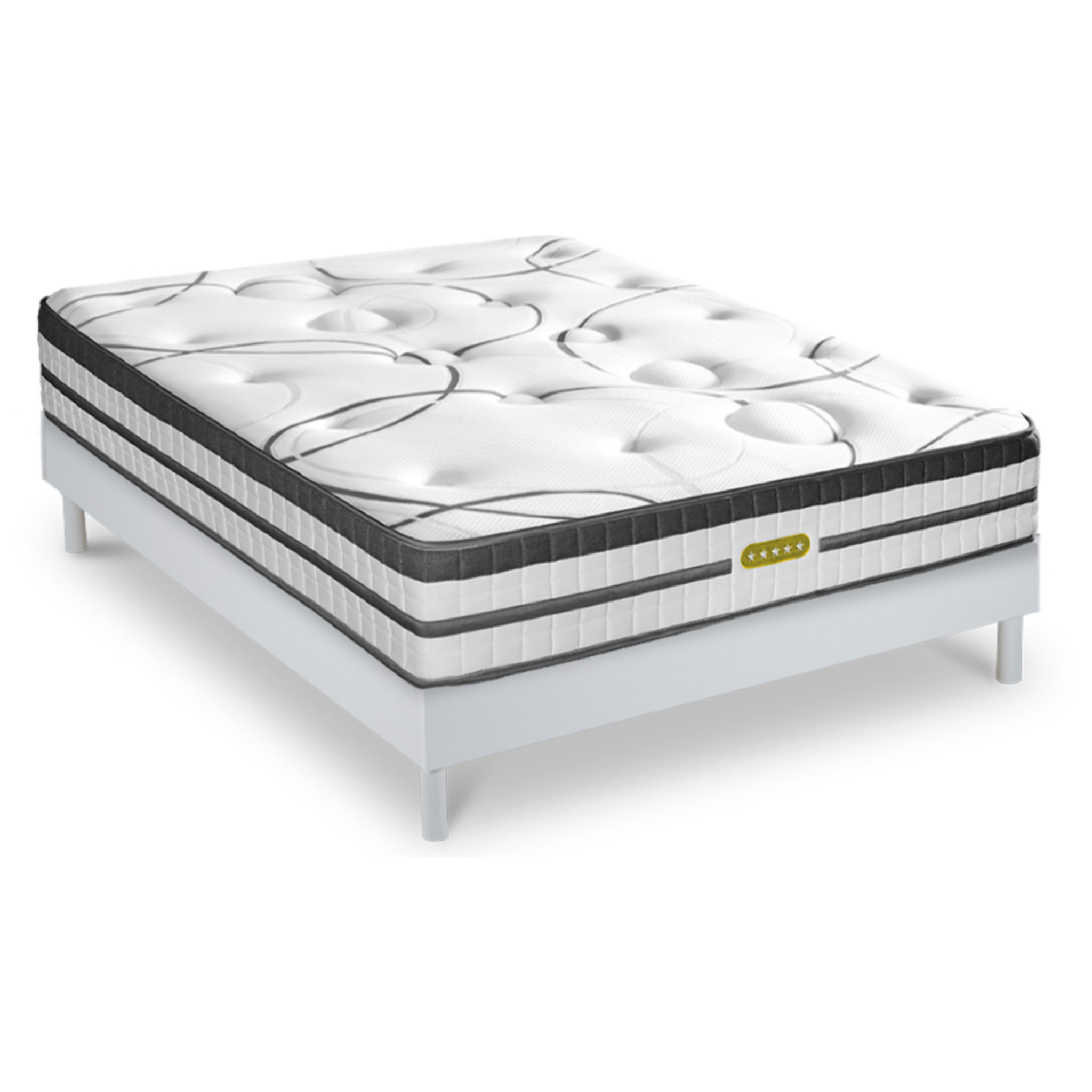 Ensemble CONCORDE | 2 Places | matelas Ressorts ensachés + mémoire - 26 cm + sommier bois Blanc