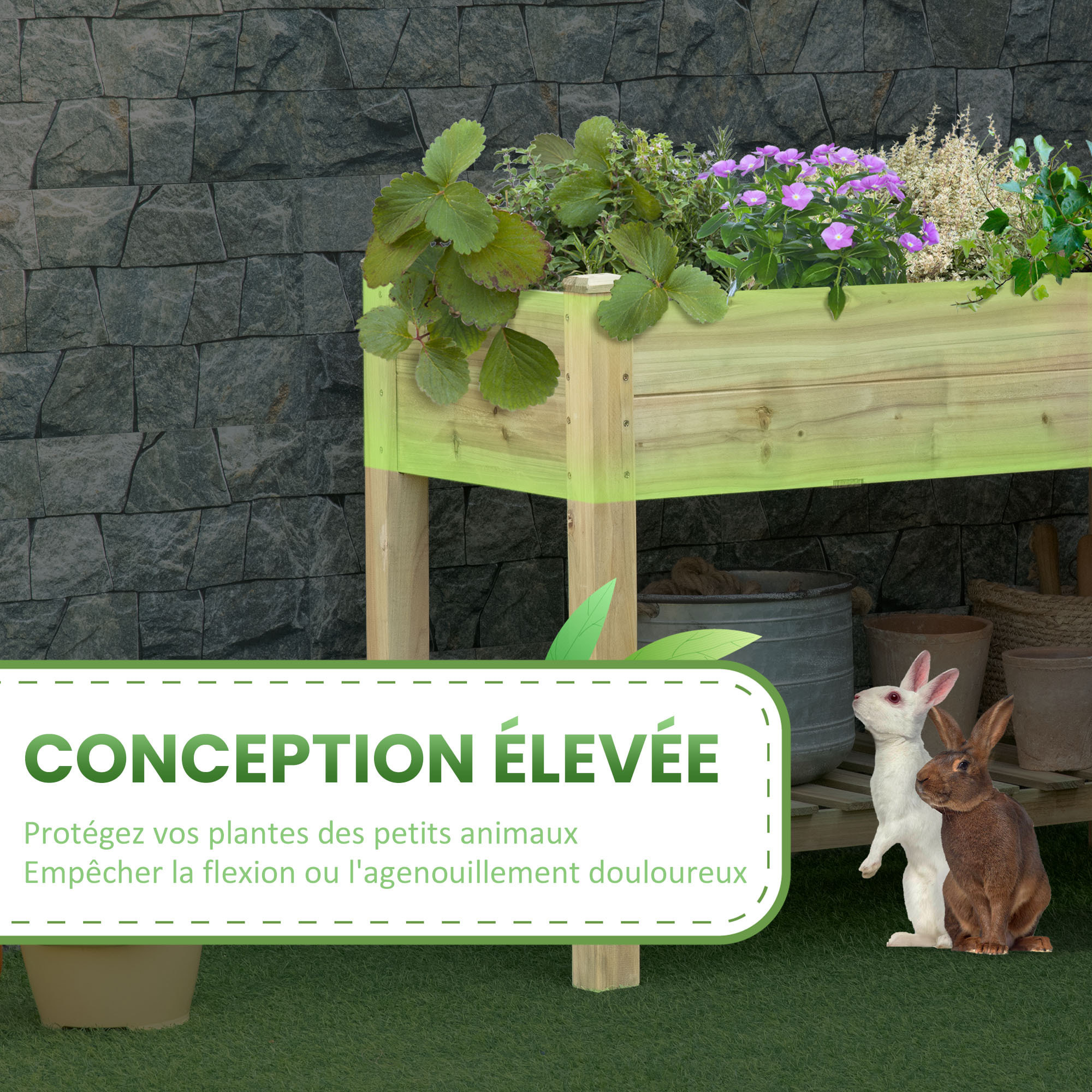 Jardinière sur pieds potager haut - étagère - 113 x 56 x 84 cm - bois sapin autoclave