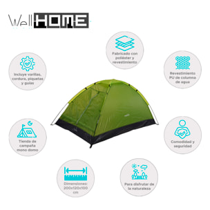 Well home tienda de campaña monodomo para 2 personas en color verde 200x120x100cm