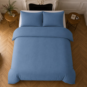 Parure housse de couette 100% gaze de coton unie bleu mer, RELAX