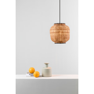 TUPAI Lampe suspension noire/rotin