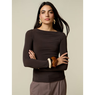 Oltre - T-shirt misto cashmere con drappeggio - Marrone