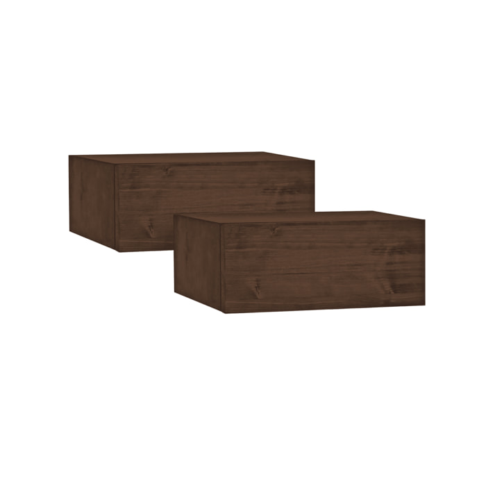 Pack de deux tables de chevet flottantes 15x40cm en bois massif ton noyer Hauteur: 15 Longueur: 40 Largeur: 25