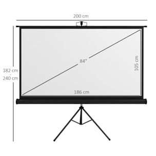 Pantalla de Proyector Manual con Soporte 84 Pulgadas Pantalla de Proyección Portátil Formato 16:9 con Altura Ajustable para Interior y Exterior Cine en Casa Patio 186x105 cm Negro