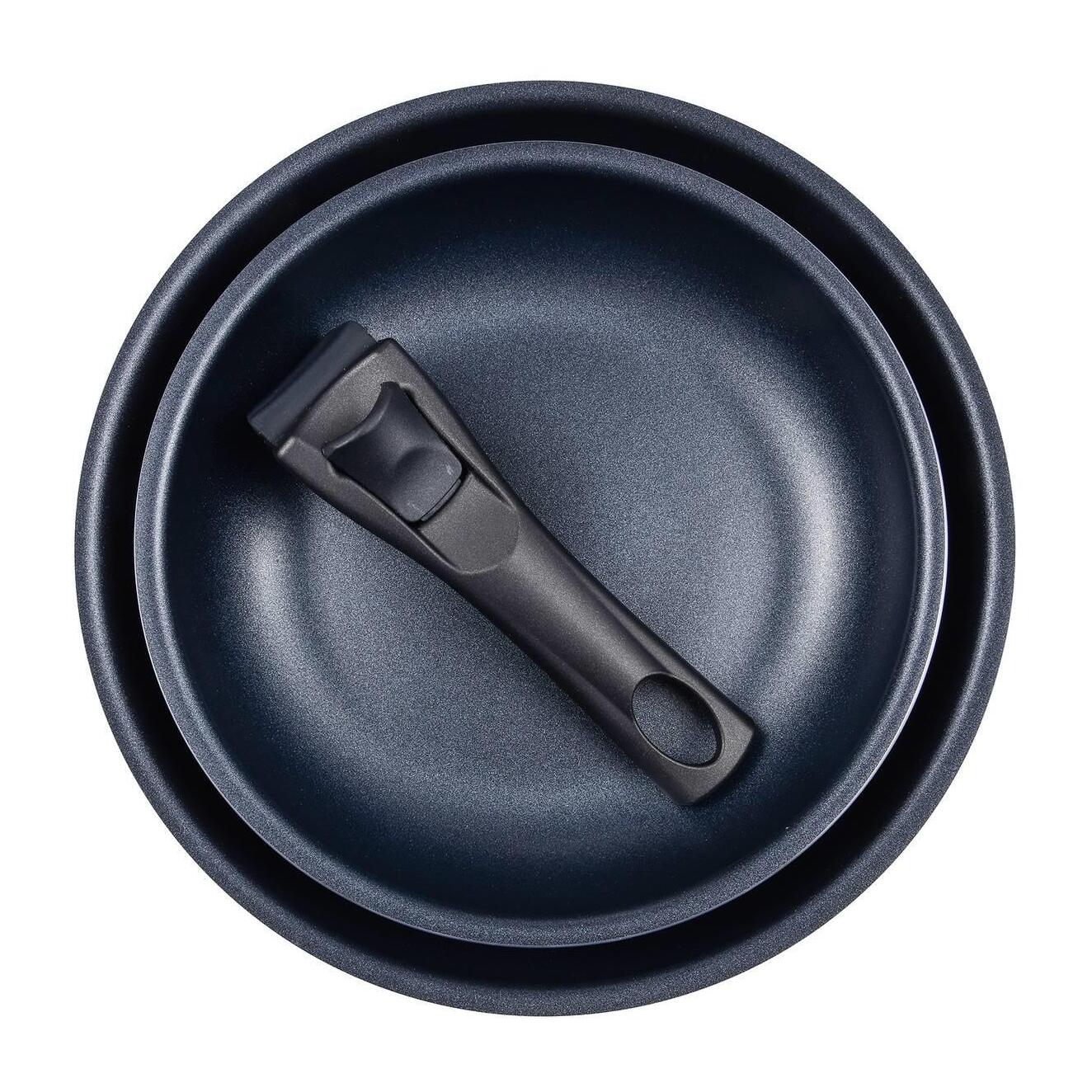 juego de 2 sartenes ø22cm y ø26cm + mango ergonómico extraíble en aluminio prensado