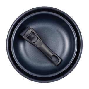 juego de 2 sartenes ø22cm y ø26cm + mango ergonómico extraíble en aluminio prensado