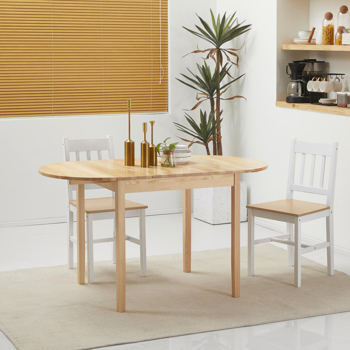 Table à manger pliante 2 abattants - table ovale extensible - dim. 140L x 70l x 75H cm - bois pin