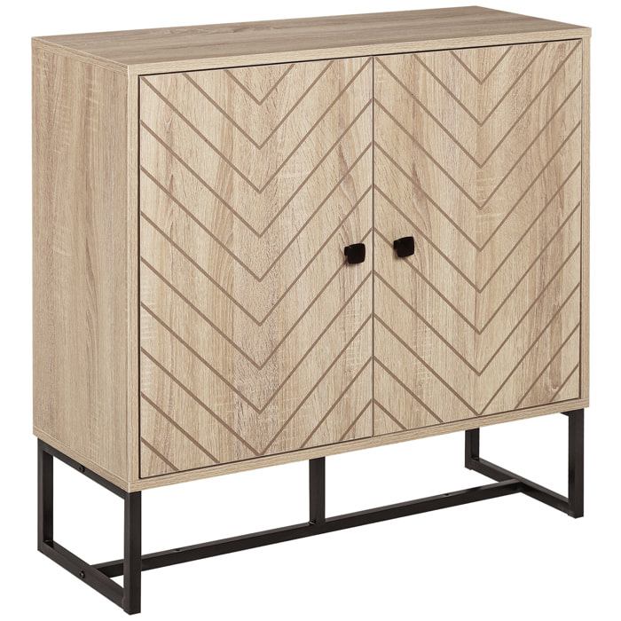 Aparador de Cocina Armario Buffet con 2 Puertas y Estantes Armario de Almacenaje para Comedor Salón Dormitorio Estilo Moderno 80x29,5x80 cm Madera Natural y Negro