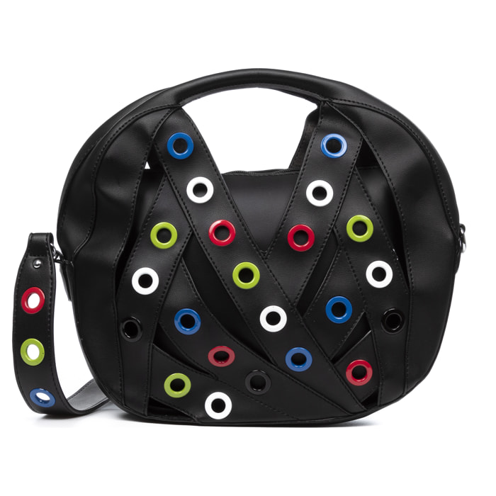 IRIA QUINTANA Amalfitana Borsa a mano da donna. Tessuto in pelle sintetica PU 34x8x24 cm. Colore nero