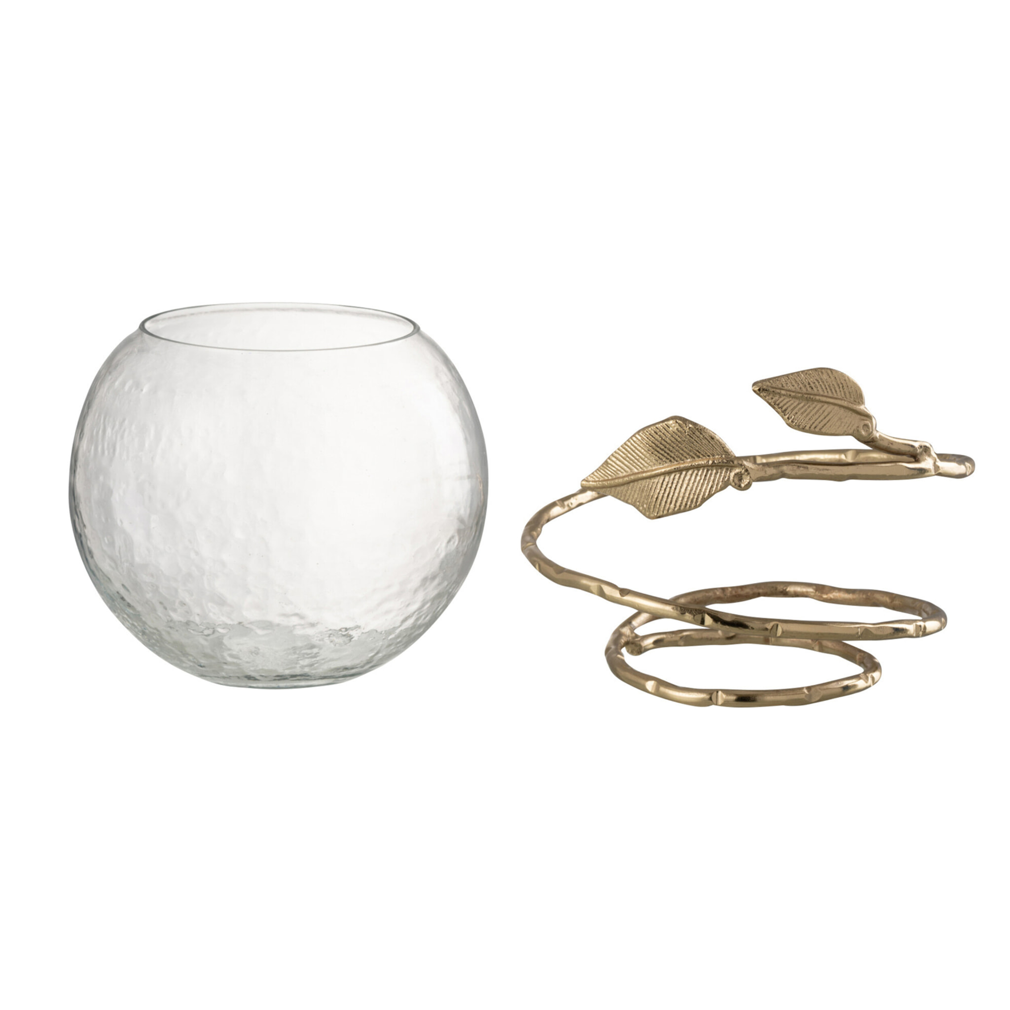 J-Line vase Feuille Bol - verre/acier - transparent/or - Ø 10 cm