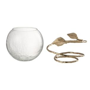 J-Line vase Feuille Bol - verre/acier - transparent/or - Ø 10 cm