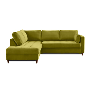 Anna - canapé d'angle gauche - 5 places - convertible - en velours - Vert Olive
