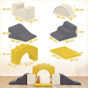 Juego de 7 Bloques de Espuma para Niños, Bloques de Psicomotricidad Infantil con Base Antideslizante, Montessori, Set de Escalada Suave Interior para Escalar y Gatear, 0,5-3 Años, Amarillo