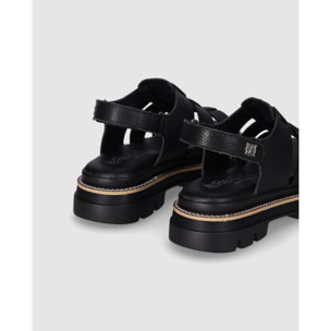 Sandalias de Piel - Negro - Tacón: Bajo