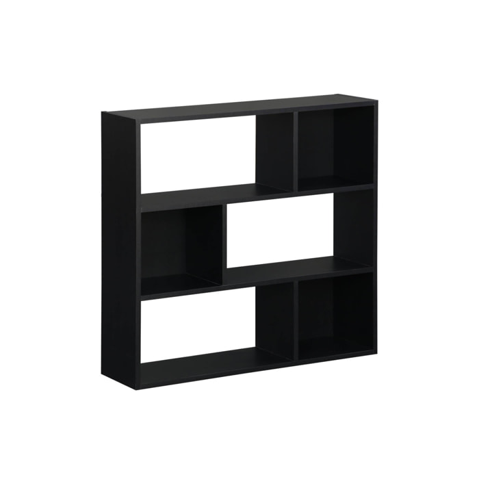 Etagère bibliothèque noire Pieter 3 étagères 6 compartiments de rangement