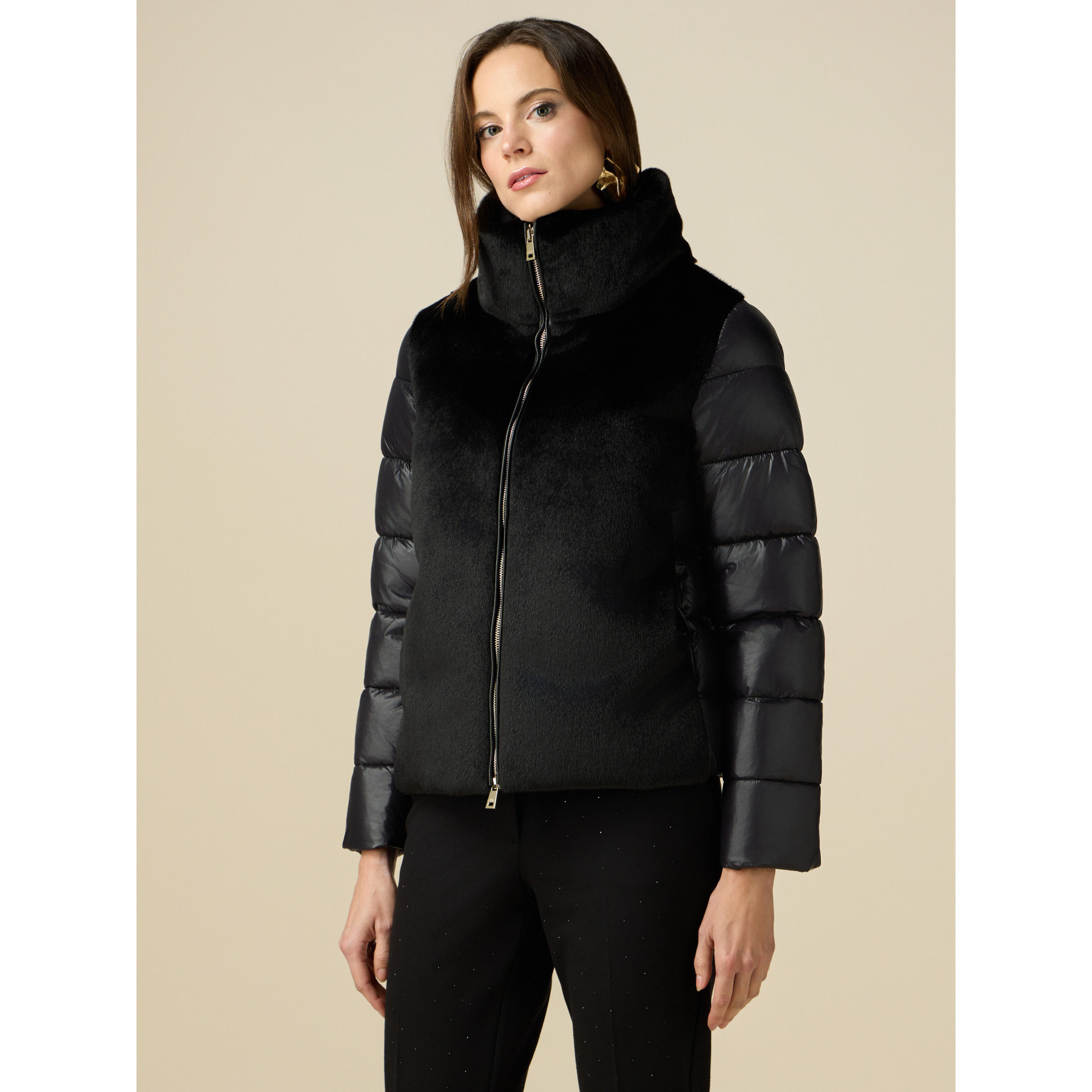 Oltre - Down jacket with teddy insert - Negro