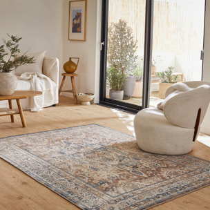 Carry - tapis vintage lavable en machine à 30°c, bleu