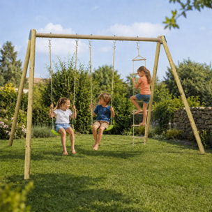Balançoire double avec echelle de corde - Techwood Harmonie BLOU FUN - Aléo by Trigano