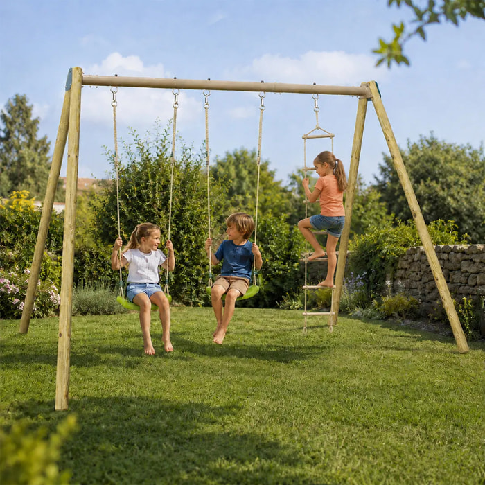 Balançoire double avec echelle de corde - Techwood Harmonie BLOU FUN - Aléo by Trigano