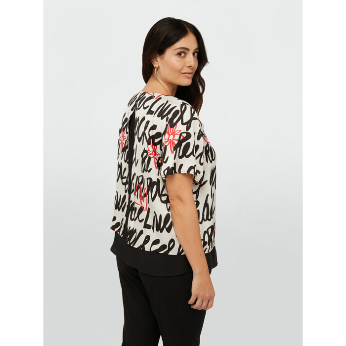 Fiorella Rubino - Blusa de raso con logos y corazones - Negro