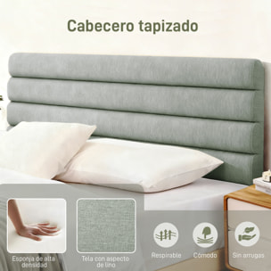 Cabecero de Cama 140 cm, Altura Ajustable 3 Niveles 106/116/126 cm, Cabezal de Cama Tapizado en Lino, Acolchado Linea, con Patas de Acero, Montado a la Pared, Cabecero para Dormitorio, Gris