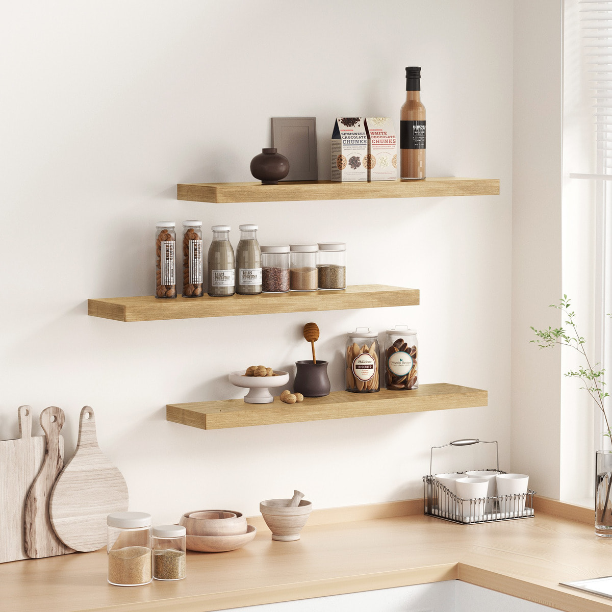 Mensola a muro moderna sospesa Rovere Artisan 80 cm