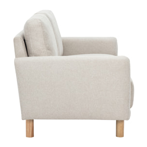 Canapé design 2 places en tissu effet velours texturé beige et bois clair BONO