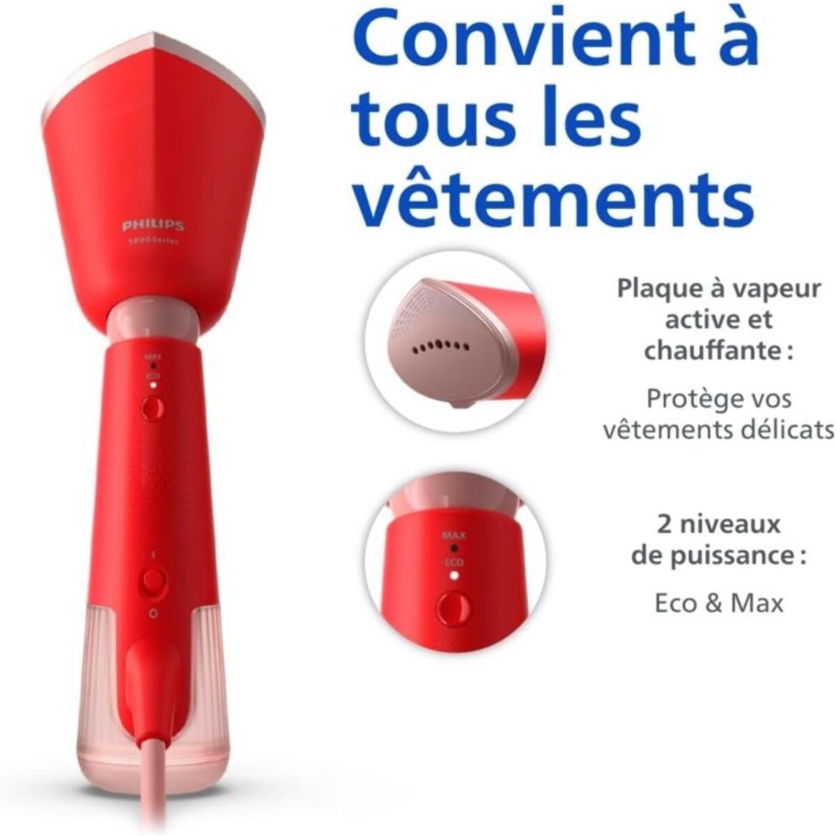 Défroisseur vapeur PHILIPS STH5020/40 Steamer Série 5000 Corail, 35 sec*, 1300W