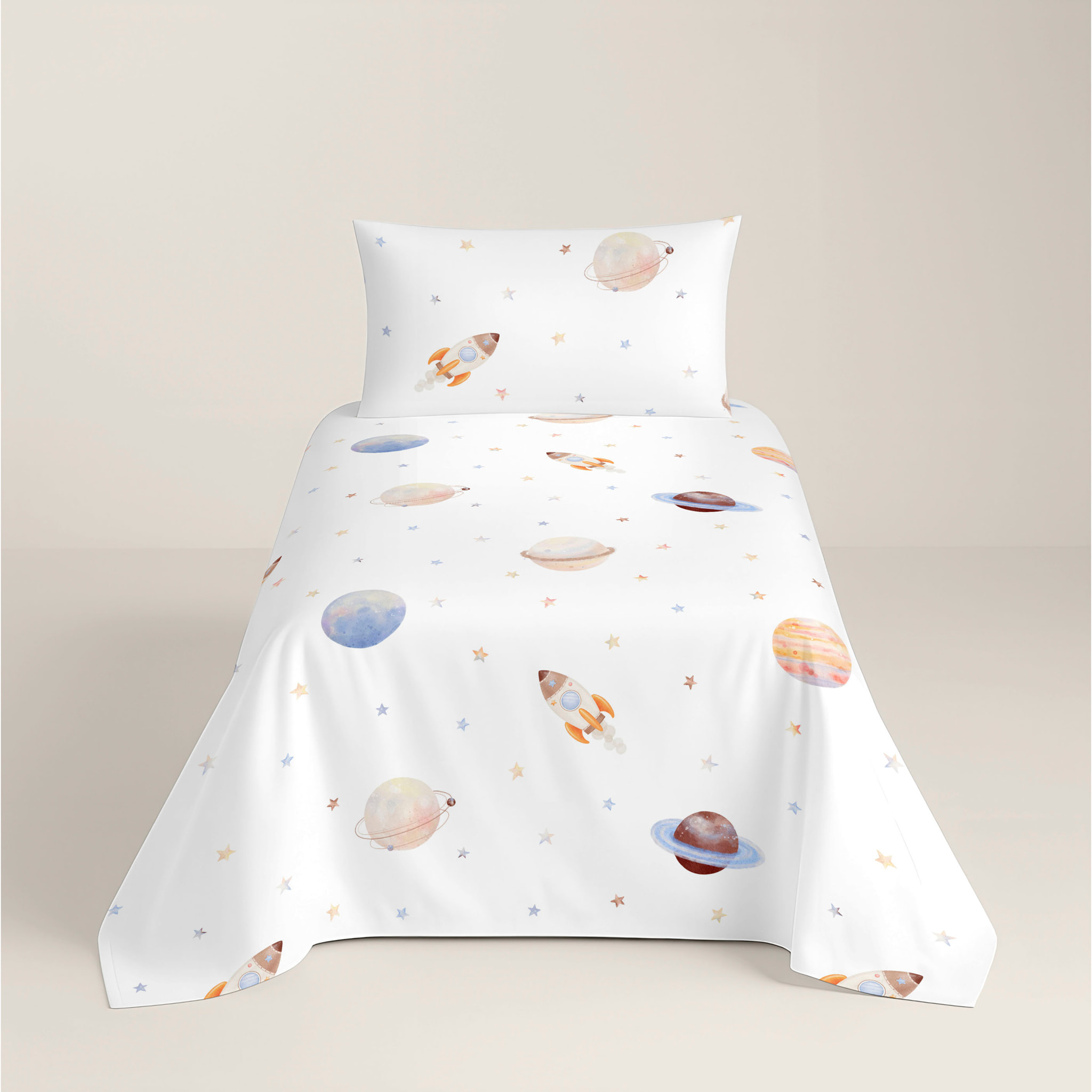 Cool Kids - Juego de Sábanas Estampadas - Infantil - Incluye 1 Funda de Almohada + 1 Sábana Bajera - 100% Algodón - Astro