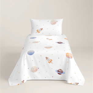 Cool Kids - Juego de Sábanas Estampadas - Infantil - Incluye 1 Funda de Almohada + 1 Sábana Bajera - 100% Algodón - Astro