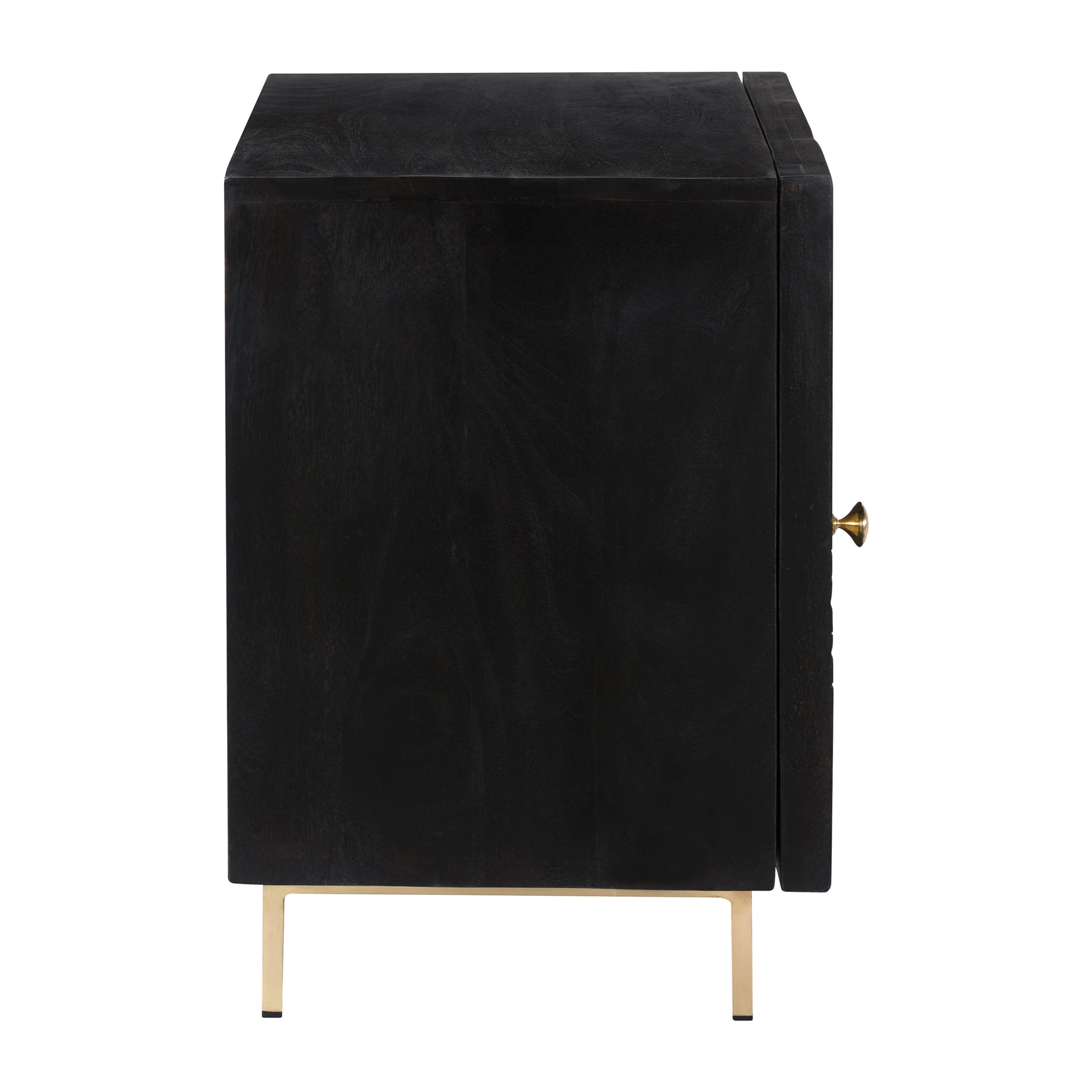 Chevet 1 porte en bois gravé noir et métal doré - Chimane