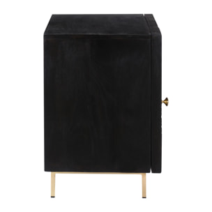 Chevet 1 porte en bois gravé noir et métal doré - Chimane